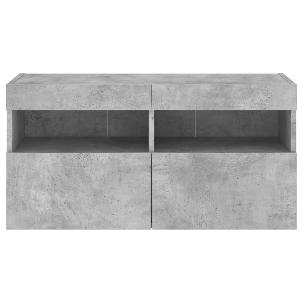 TV-Møbel Betonggrå Vegghengt TV-benk med LED-lys 80x30x40 cm