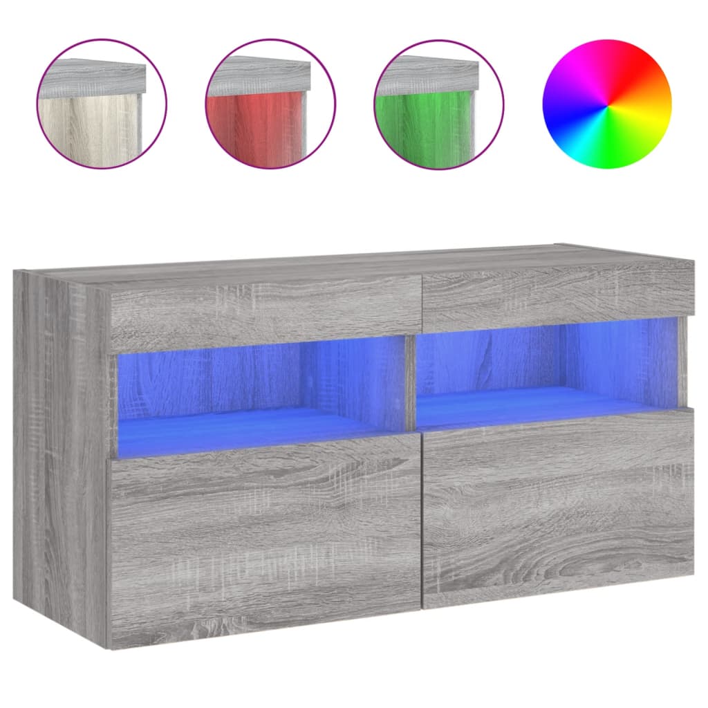 TV-Møbel Sonoma Grå Tv-benk med LED 80x30x40 cm