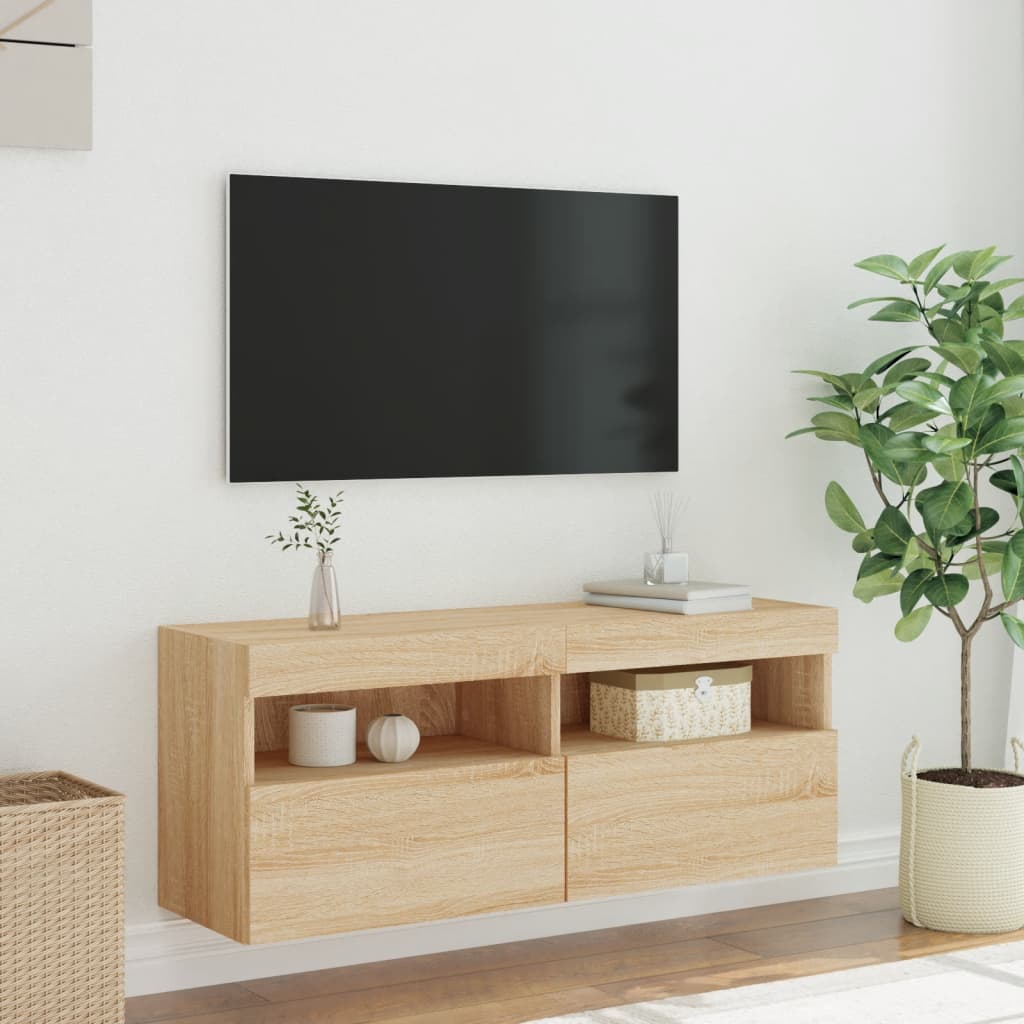 TV-Møbel Sonoma Eik Vegghengt TV-benk med LED 100x30x40 cm