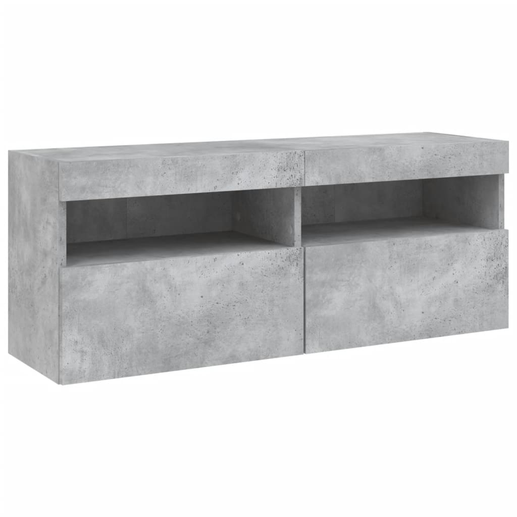 TV-Møbel Betonggrå Vegghengt TV-benk med LED-lys 100x30x40 cm
