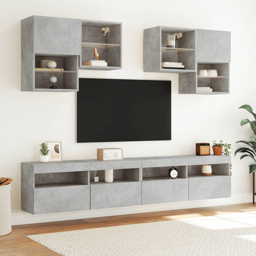 TV-Møbel Betonggrå Vegghengt TV-benk med LED-lys 100x30x40 cm