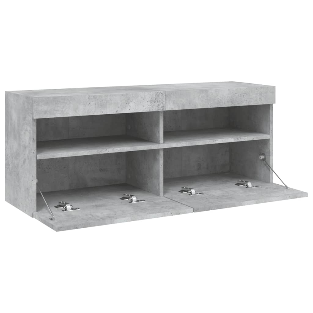TV-Møbel Betonggrå Vegghengt TV-benk med LED-lys 100x30x40 cm