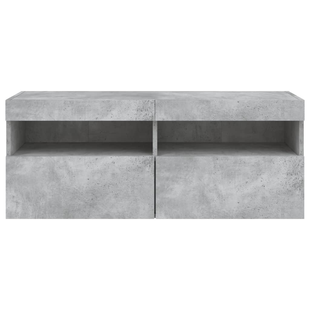 TV-Møbel Betonggrå Vegghengt TV-benk med LED-lys 100x30x40 cm