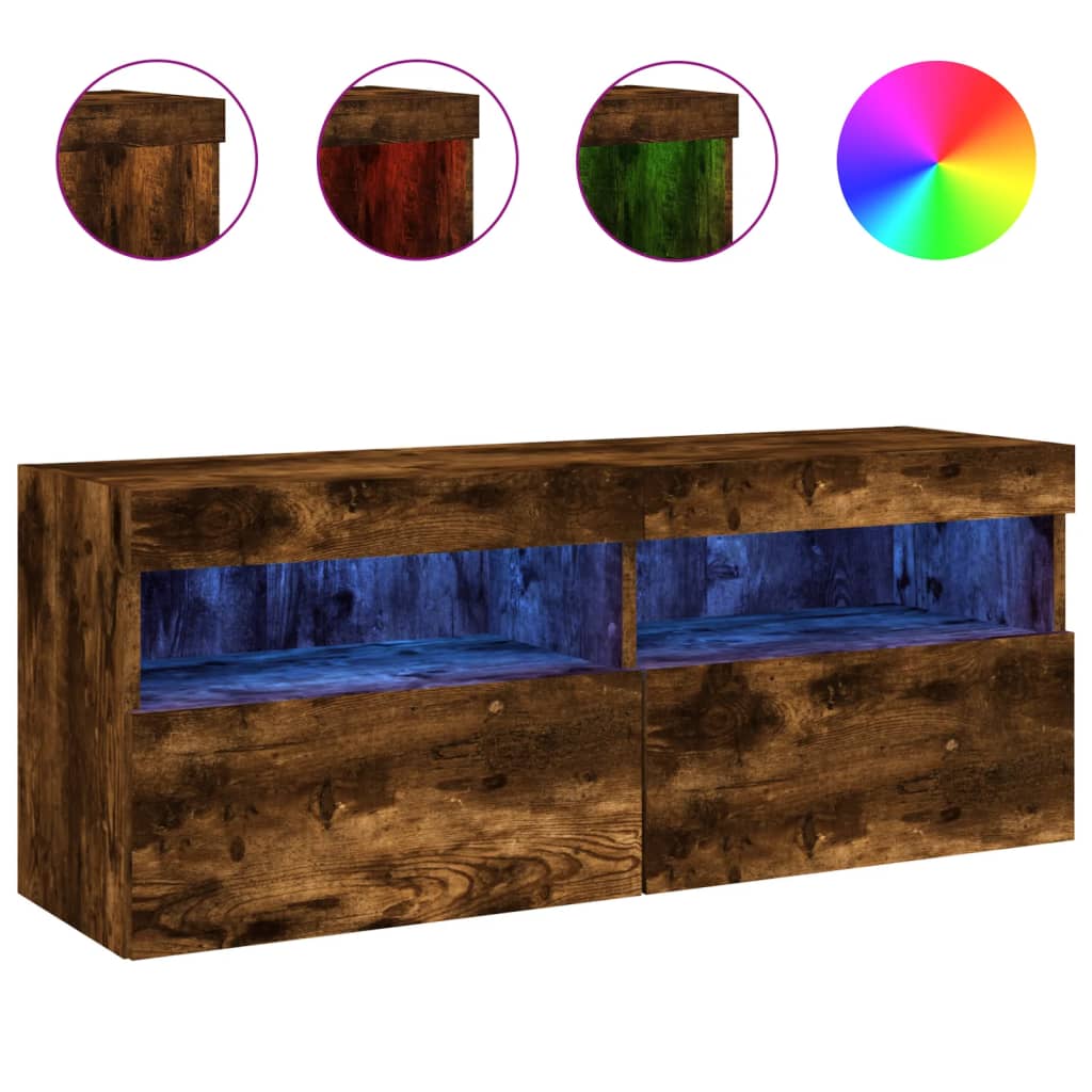 TV-Møbel Røkt Eik Vegghengt TV-benk med LED 100x30x40 cm