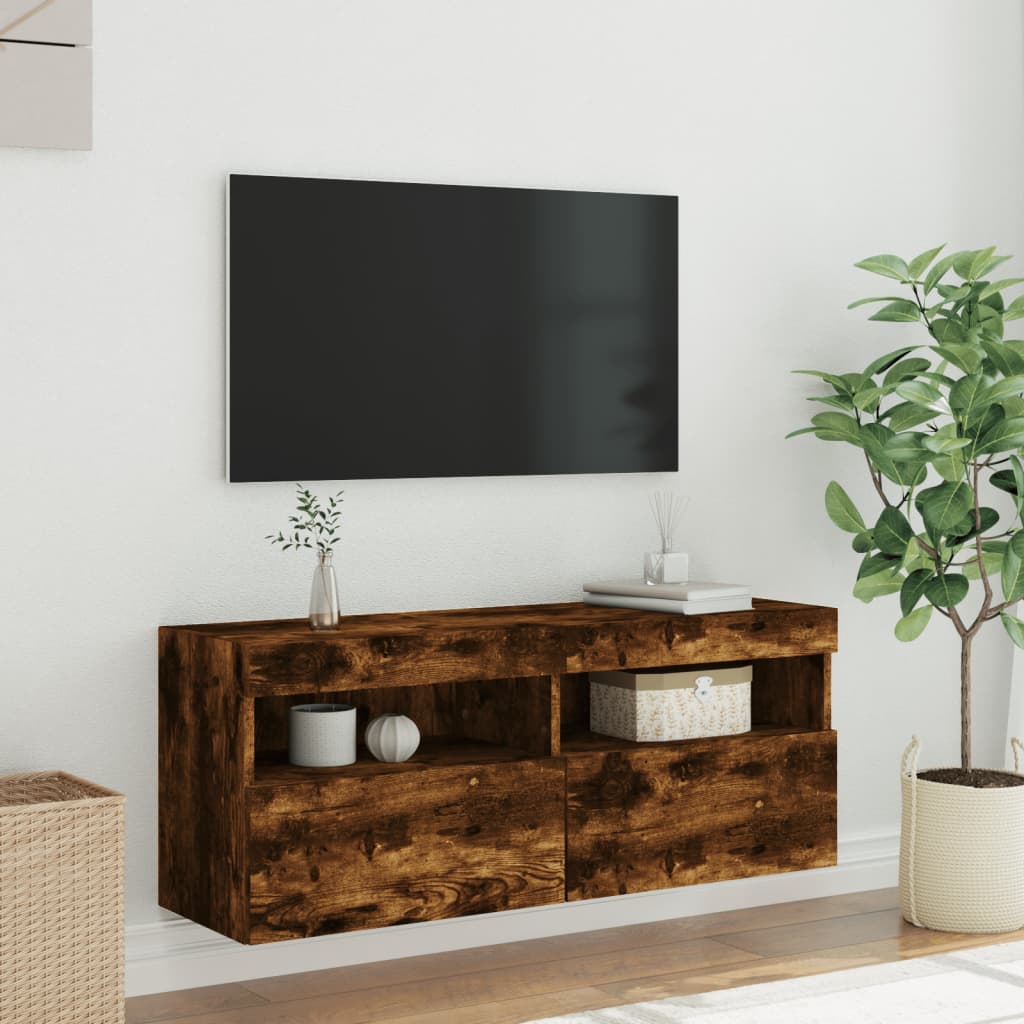 TV-Møbel Røkt Eik Vegghengt TV-benk med LED 100x30x40 cm