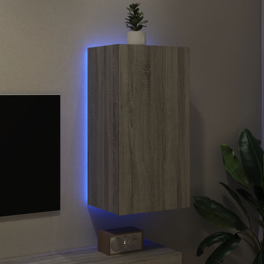 TV-Møbel Sonoma Grå Tv-benk med LED-lys 40,5x35x80 cm