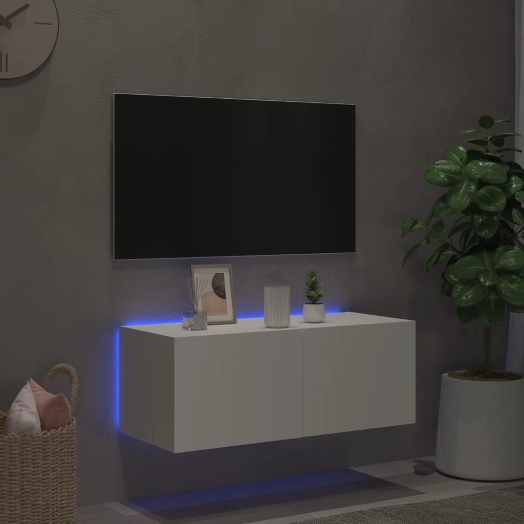 TV-Møbel Hvit Tv-benk med LED 80x35x31 cm