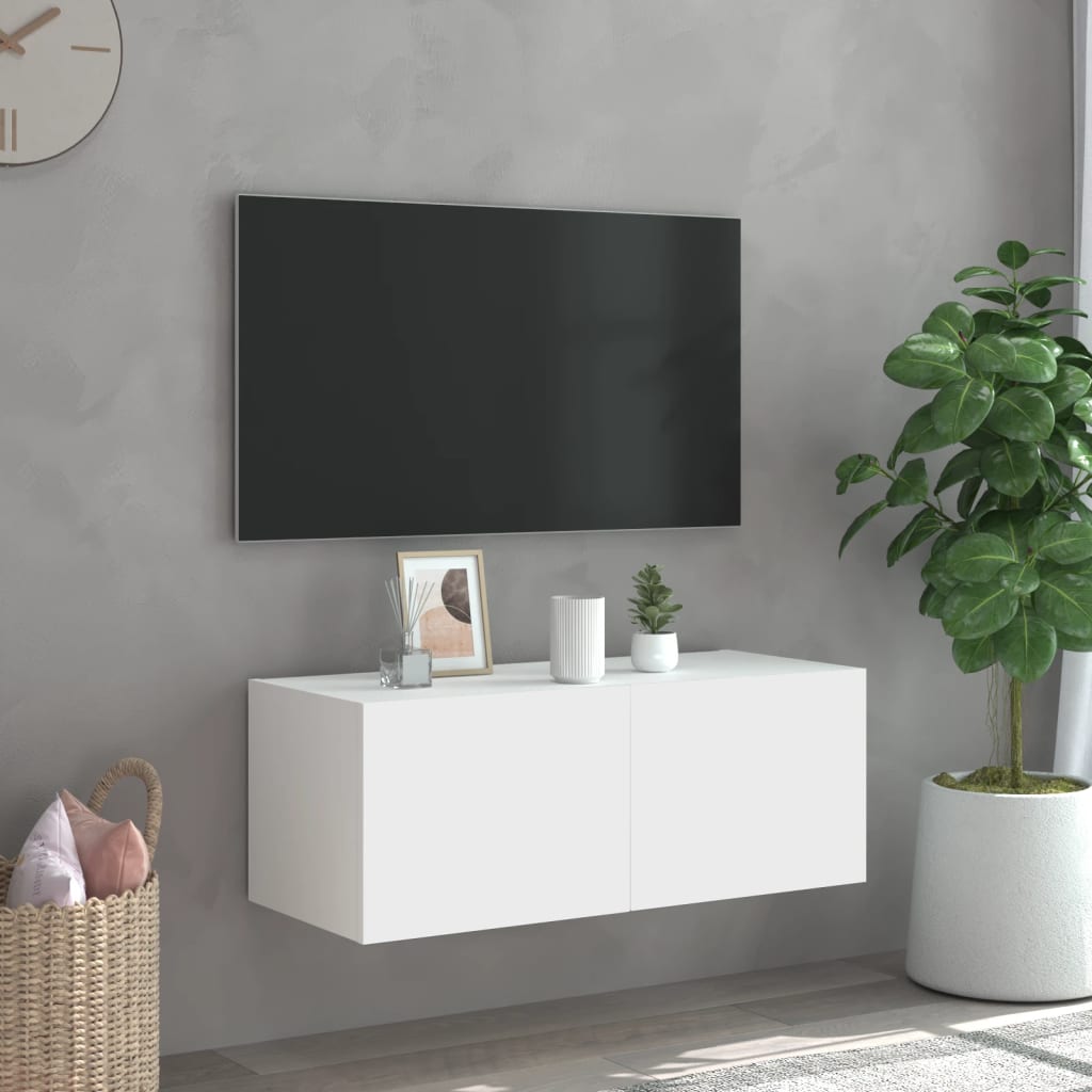 TV-Møbel Hvit Tv-benk med LED 80x35x31 cm