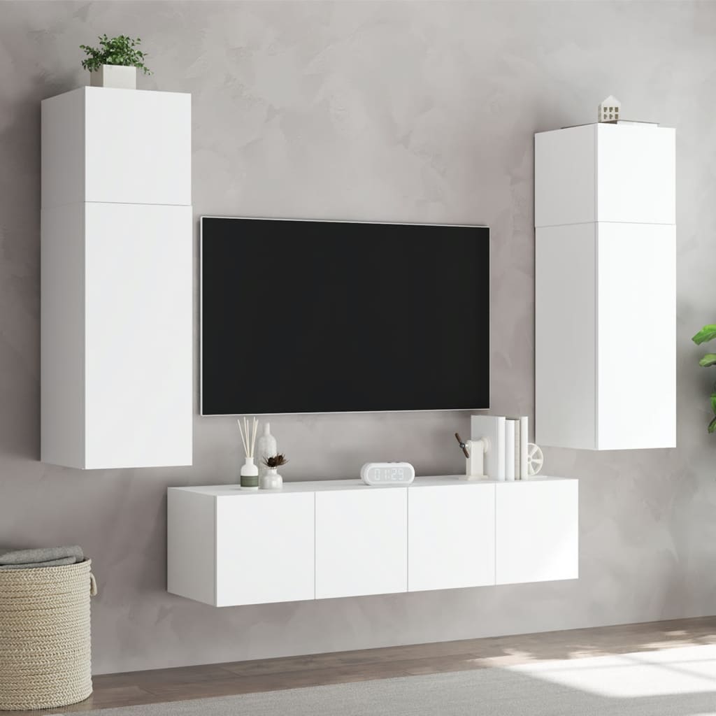 TV-Møbel Hvit Tv-benk med LED 80x35x31 cm