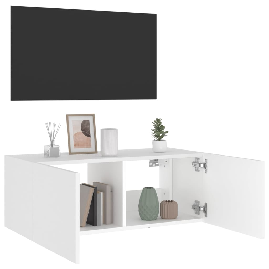 TV-Møbel Hvit Tv-benk med LED 80x35x31 cm