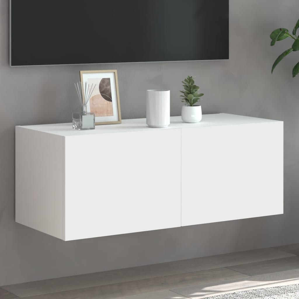 TV-Møbel Hvit Tv-benk med LED 80x35x31 cm