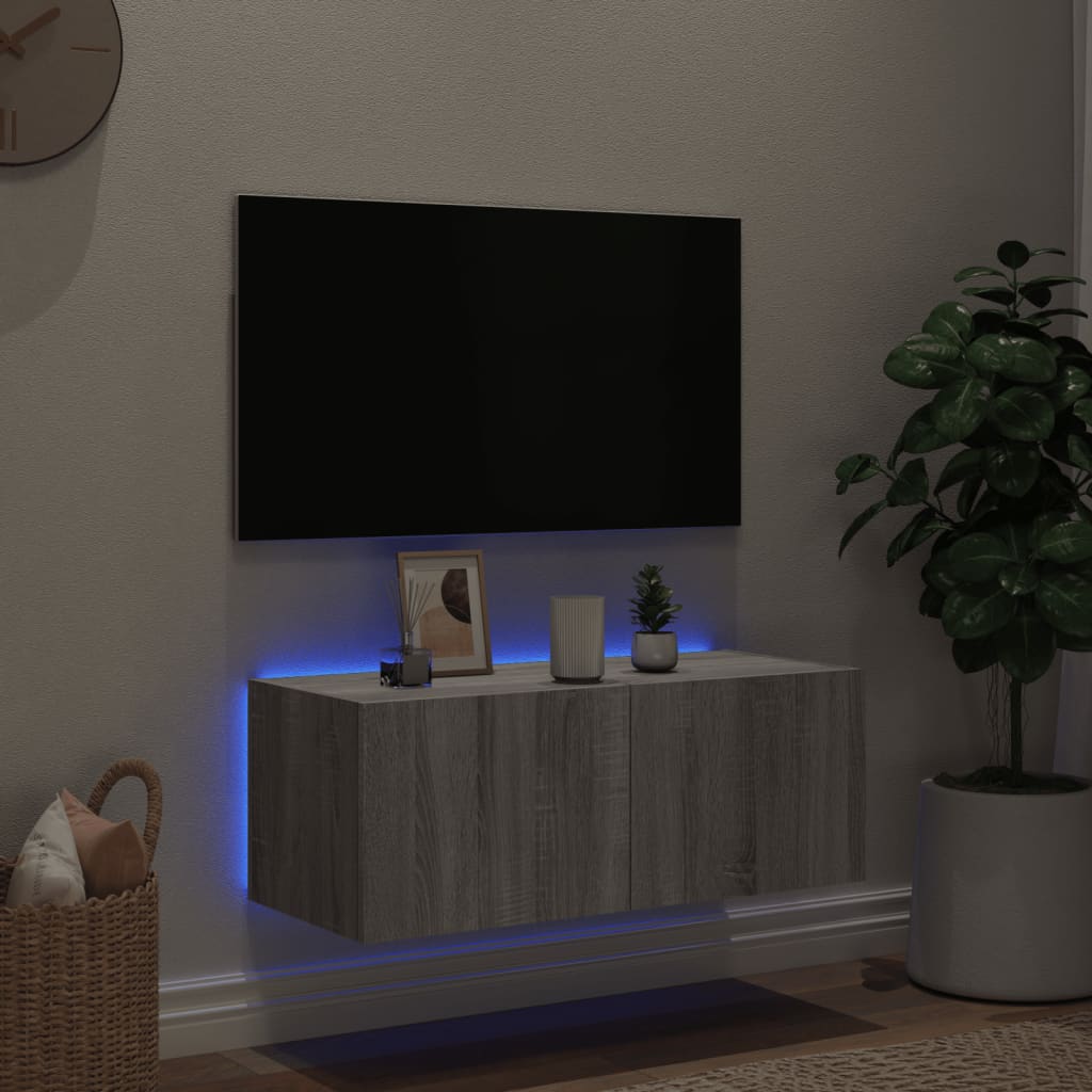 TV-Møbel Sonoma Grå Tv-benk med LED 80x35x31 cm