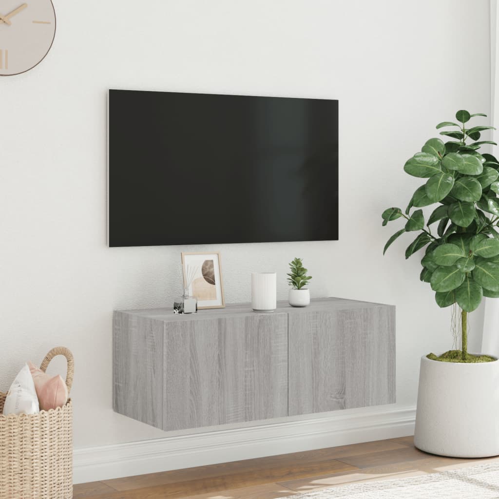 TV-Møbel Sonoma Grå Tv-benk med LED 80x35x31 cm