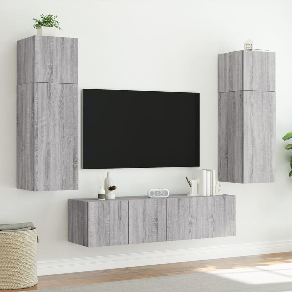 TV-Møbel Sonoma Grå Tv-benk med LED 80x35x31 cm