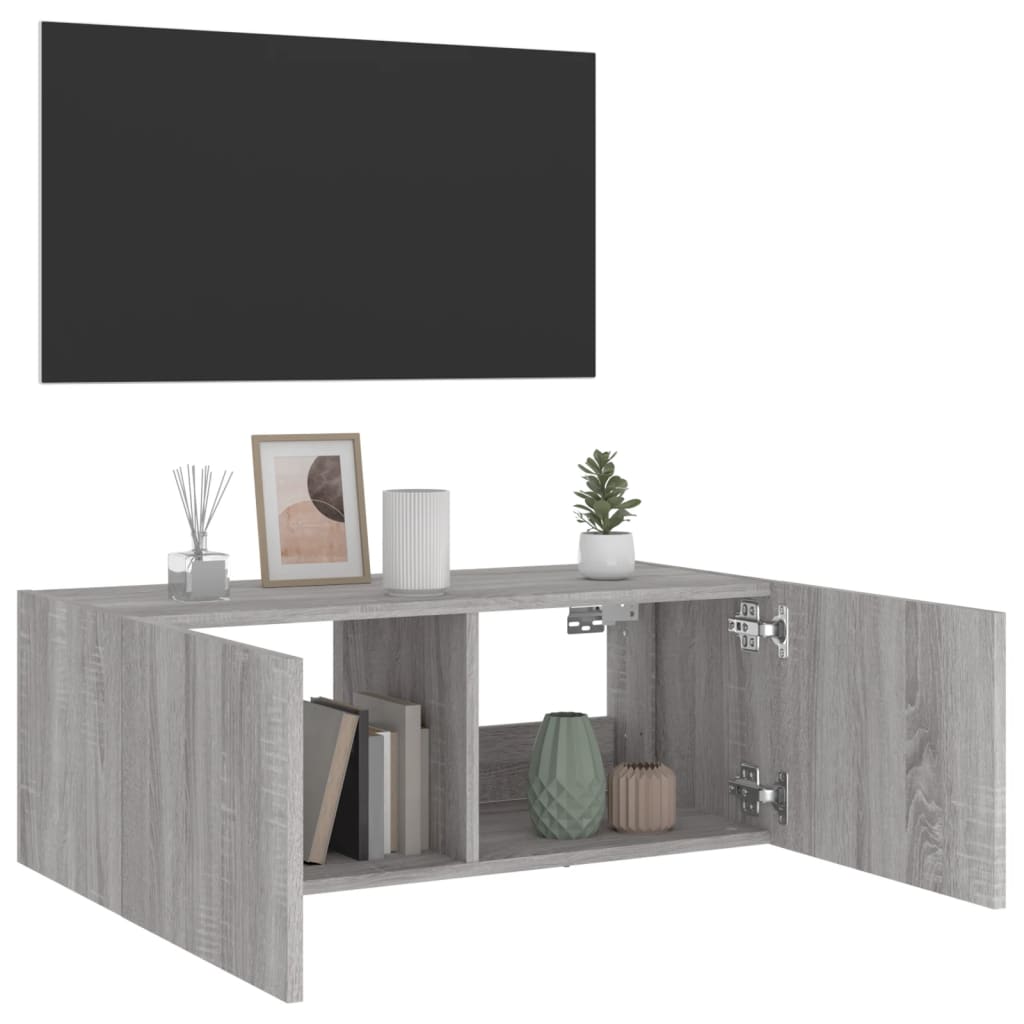 TV-Møbel Sonoma Grå Tv-benk med LED 80x35x31 cm