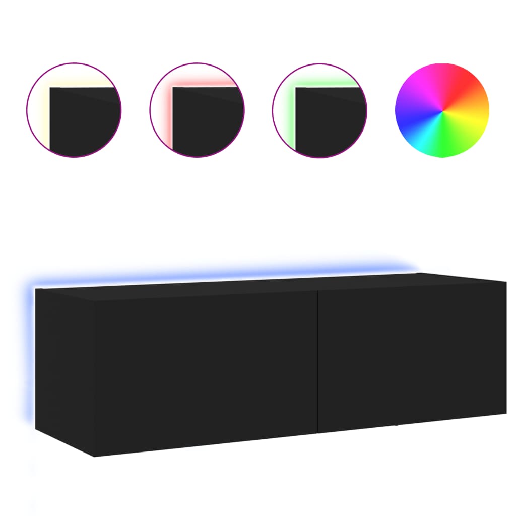 TV-Møbel Svart Vegghengt TV-benk med LED 100x35x31 cm