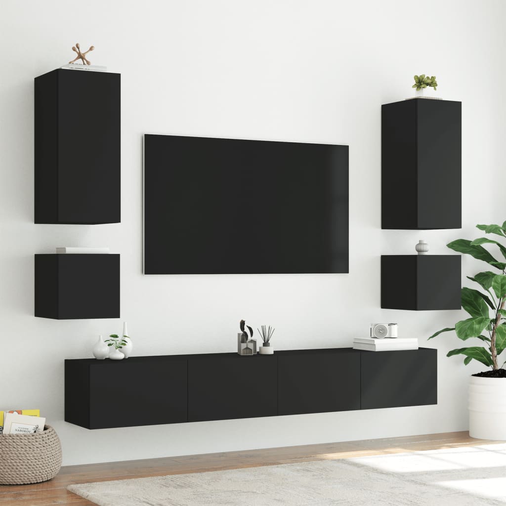 TV-Møbel Svart Vegghengt TV-benk med LED 100x35x31 cm