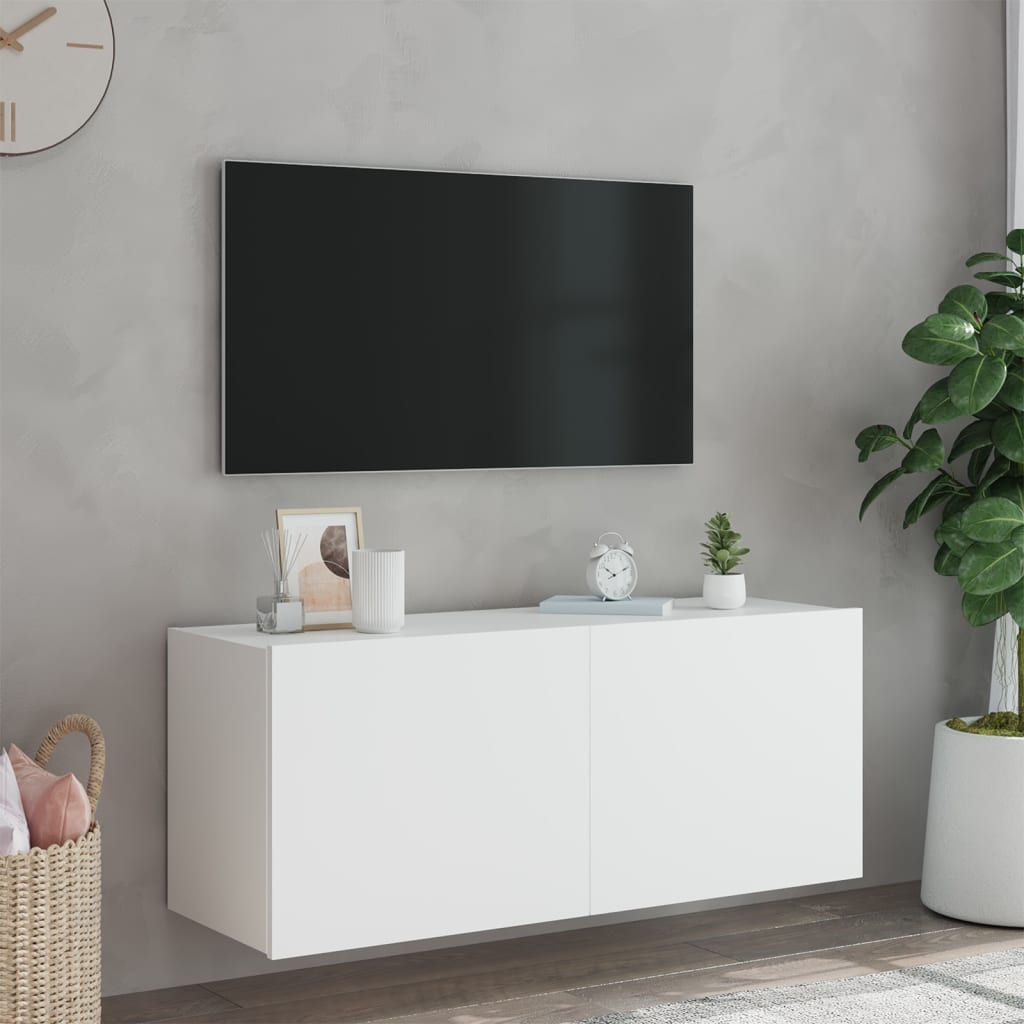 TV-Møbel Hvit Vegghengt TV-benk med LED 100x35x41 cm