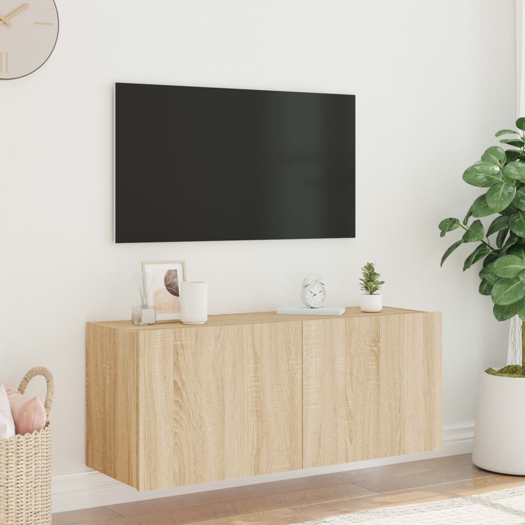 TV-Møbel Sonoma Eik Vegghengt TV-benk med LED 100x35x41 cm