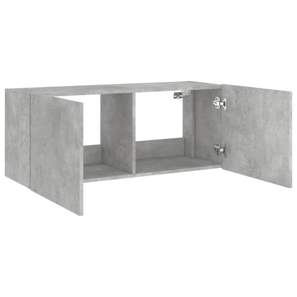 TV-Møbel Betonggrå Vegghengt TV-benk med LED-lys 100x35x41 cm