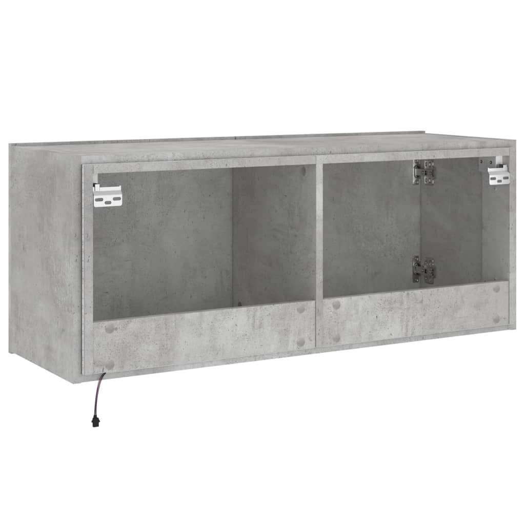 TV-Møbel Betonggrå Vegghengt TV-benk med LED-lys 100x35x41 cm