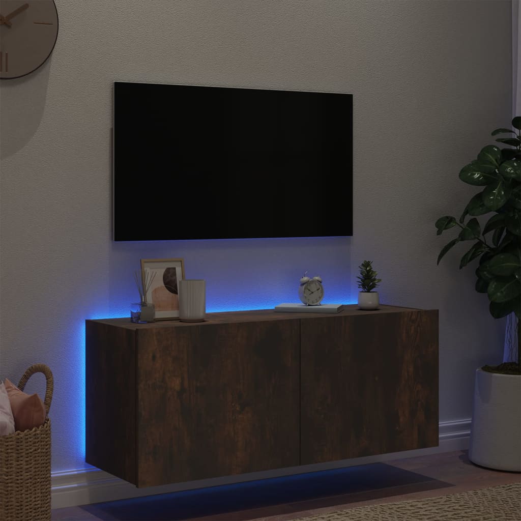 TV-Møbel Røkt EikTV-benk med LED 100x35x41 cm