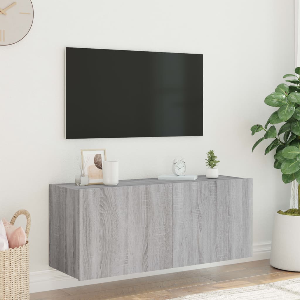 TV-Møbel Sonoma Grå Vegghengt TV-benk med LED 100x35x41 cm
