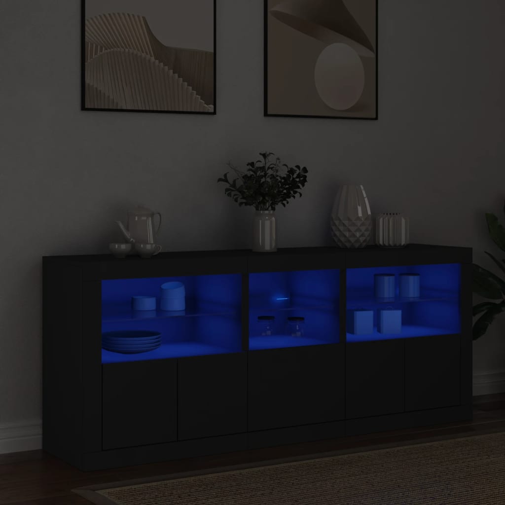 Skjenk Svart med LED-lys 162x37x67 cm