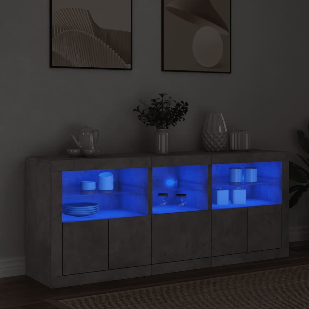 Skjenk Betonggrå med LED-lys 162x37x67 cm