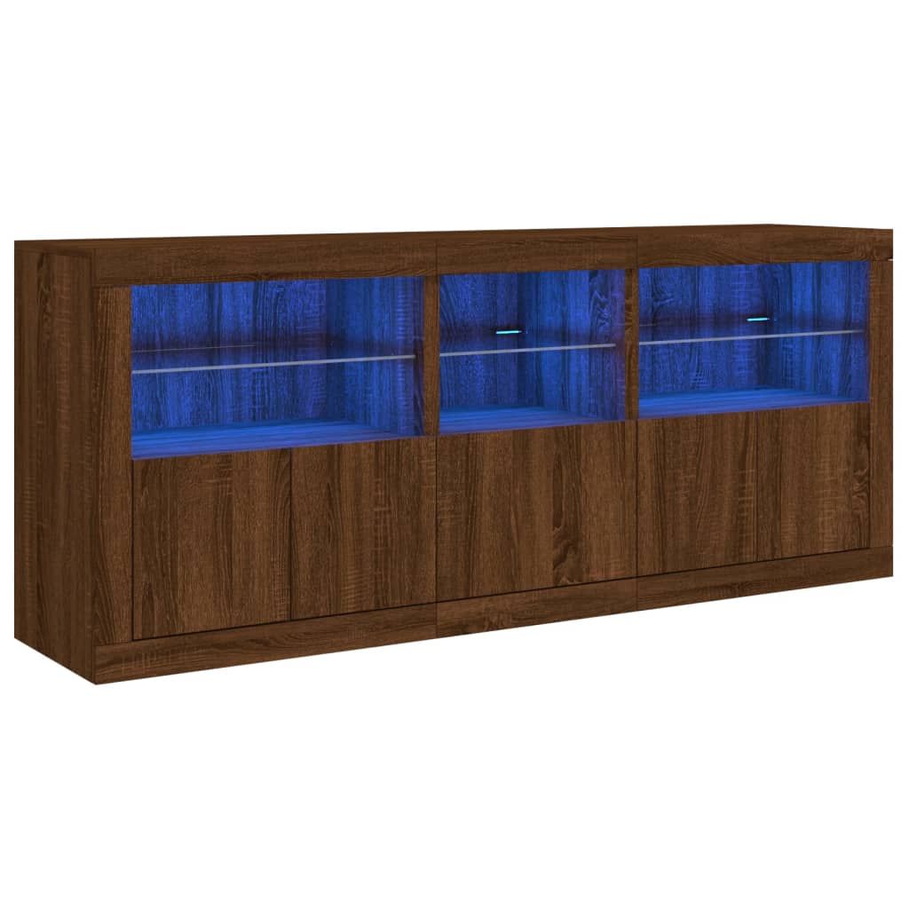 Skjenk Brun Eik med LED-lys 162x37x67 cm