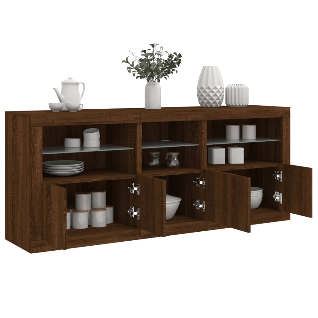 Skjenk Brun Eik med LED-lys 162x37x67 cm