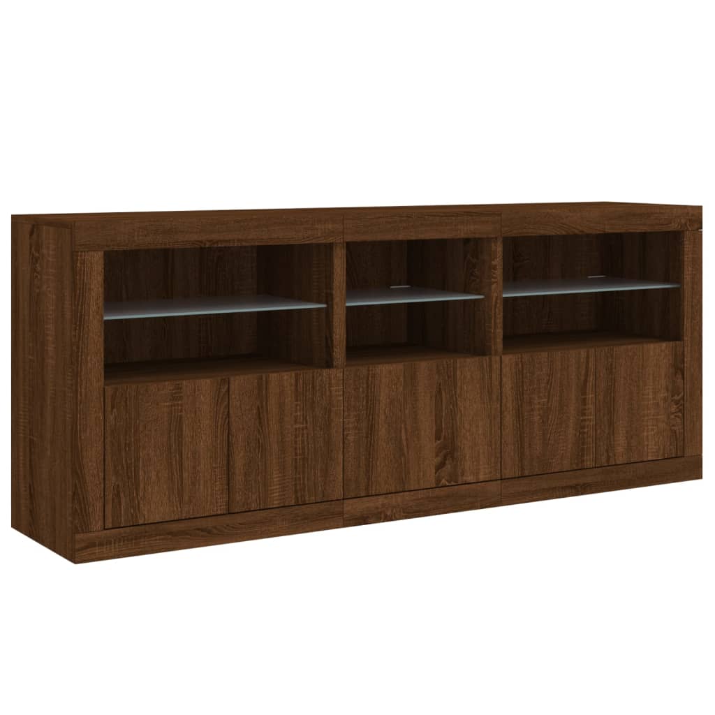 Skjenk Brun Eik med LED-lys 162x37x67 cm
