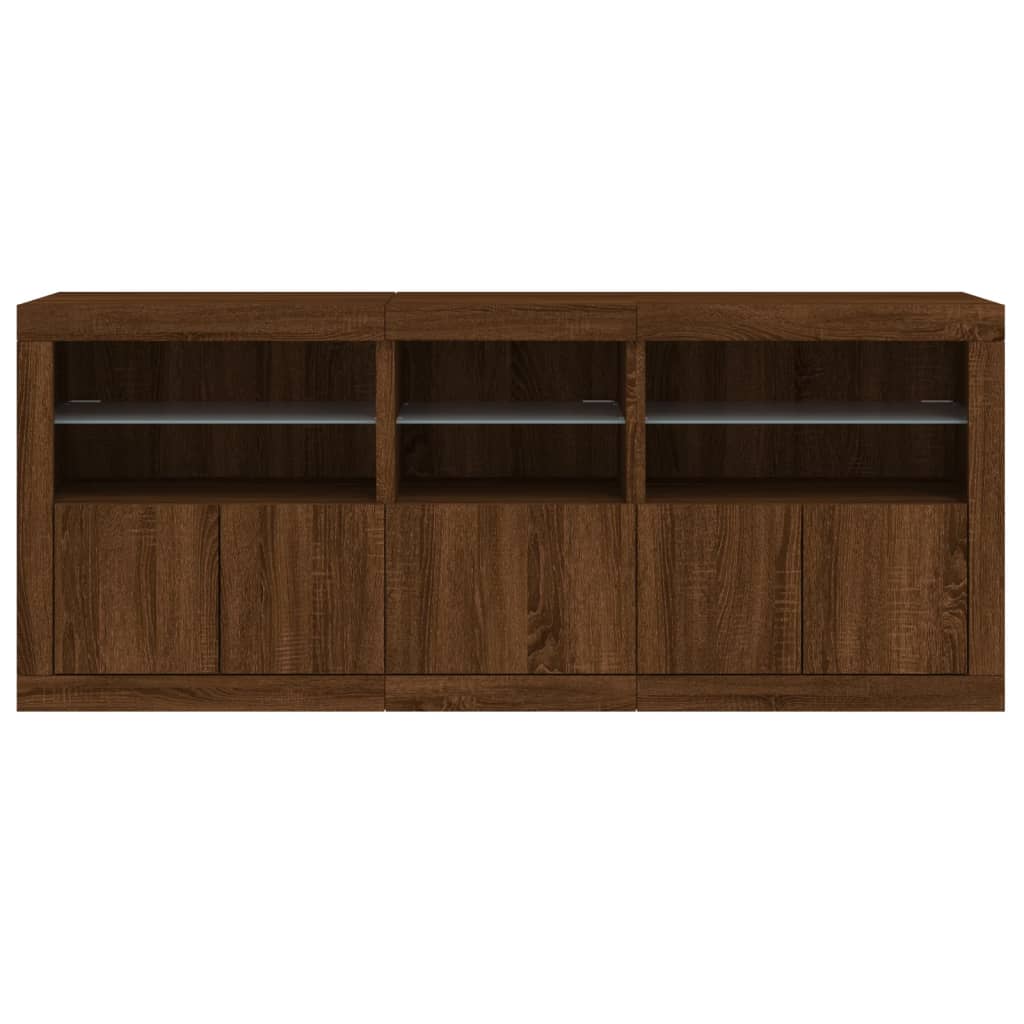Skjenk Brun Eik med LED-lys 162x37x67 cm