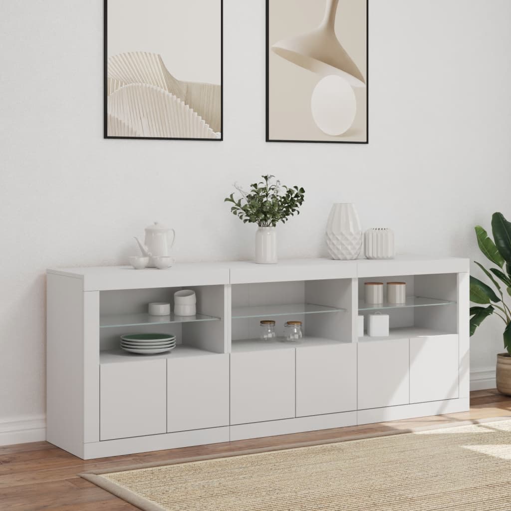 Skjenk Hvit med LED-lys 181,5x37x67 cm