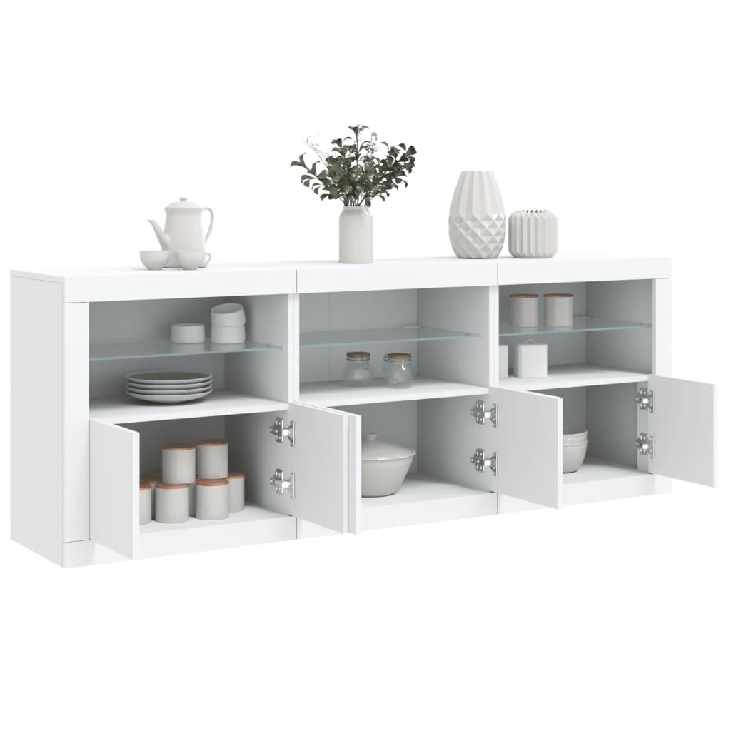 Skjenk Hvit med LED-lys 181,5x37x67 cm