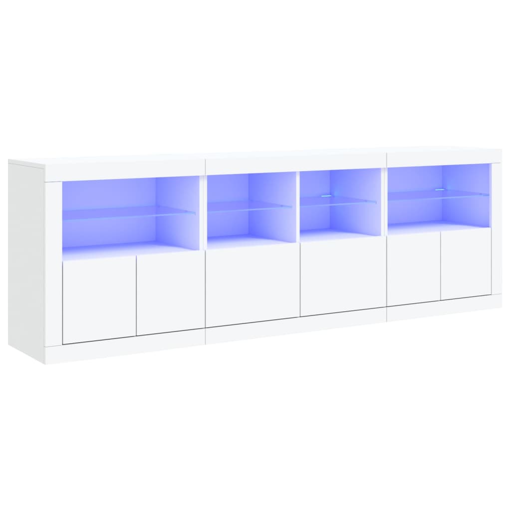 Skjenk Hvit med LED-lys 202x37x67 cm