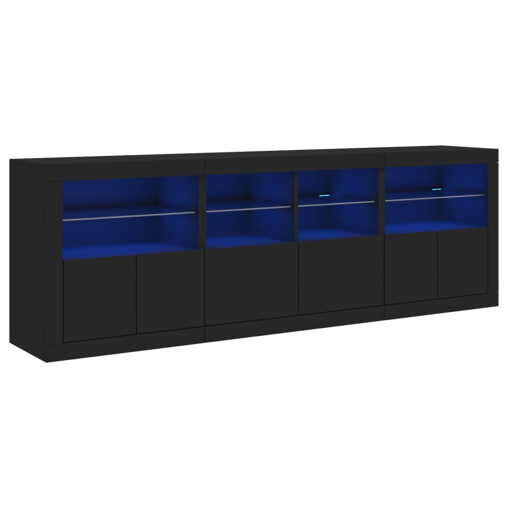 Skjenk Svart med LED-lys 202x37x67 cm