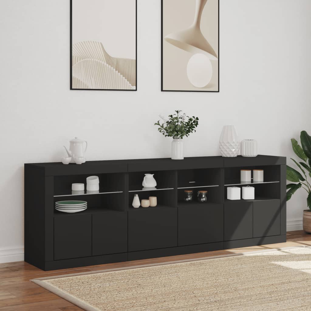 Skjenk Svart med LED-lys 202x37x67 cm