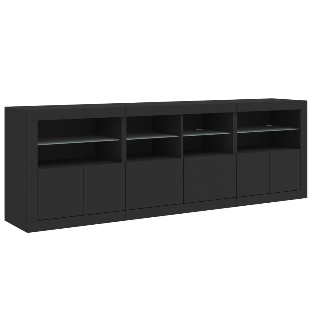 Skjenk Svart med LED-lys 202x37x67 cm