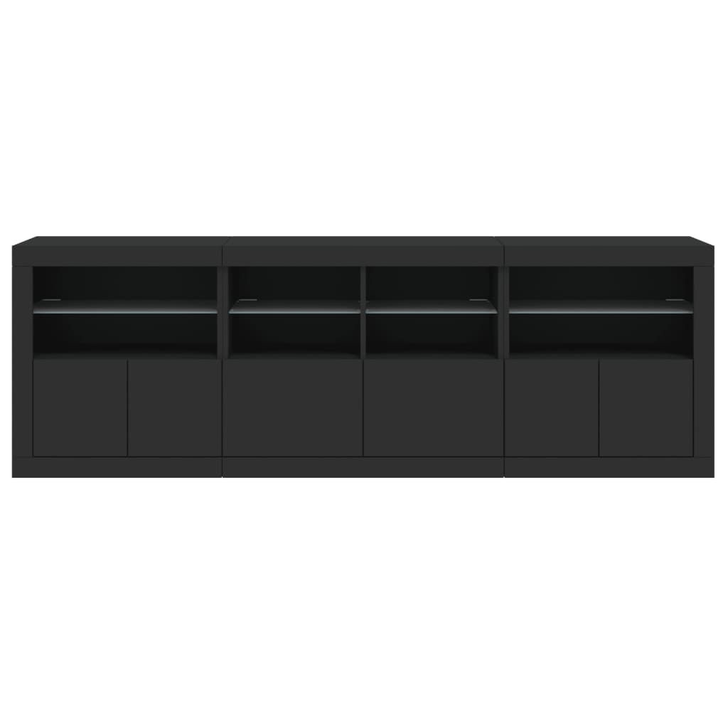 Skjenk Svart med LED-lys 202x37x67 cm