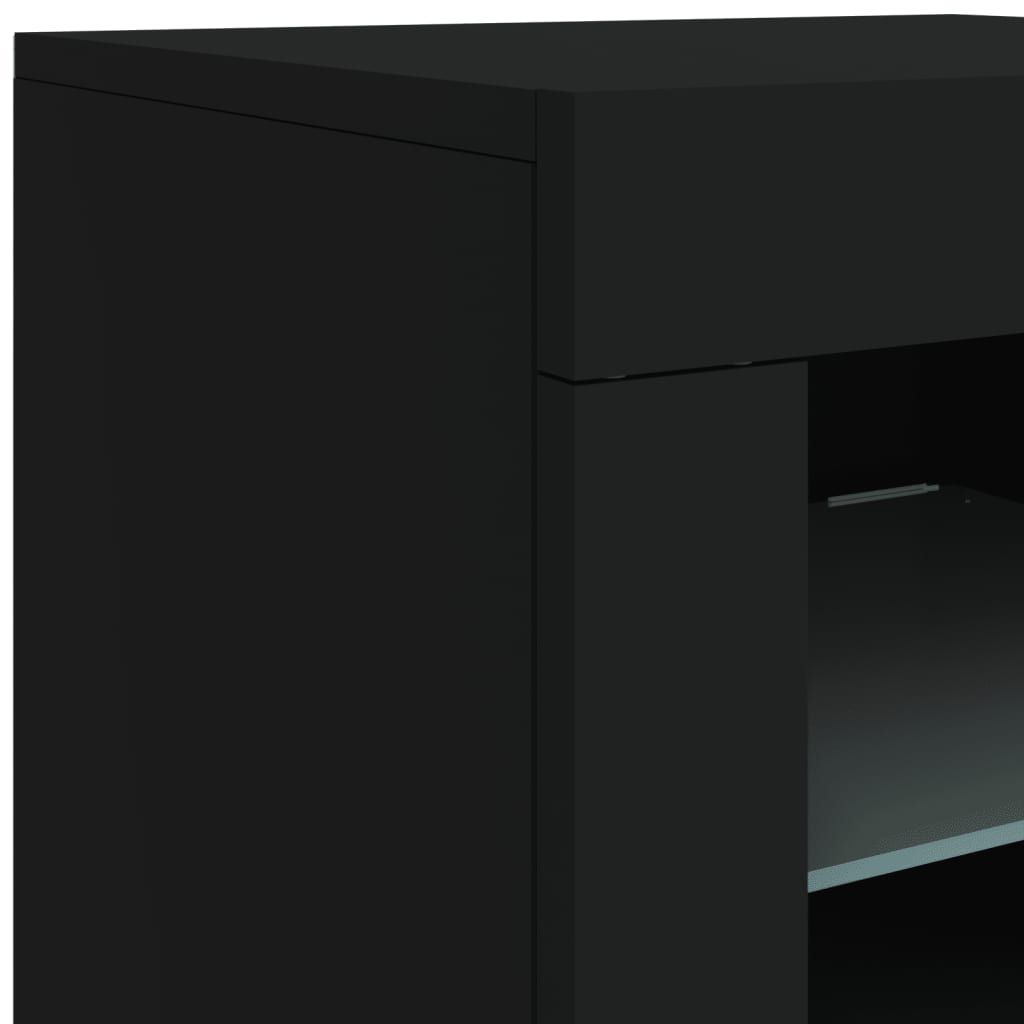 Skjenk Svart med LED-lys 202x37x67 cm