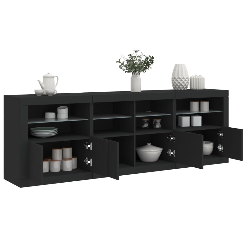 Skjenk Svart med LED-lys 202x37x67 cm