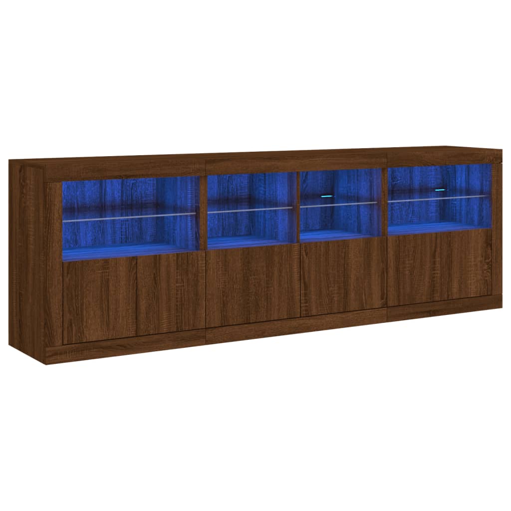 Skjenk Brun Eik med LED-lys 202x37x67 cm