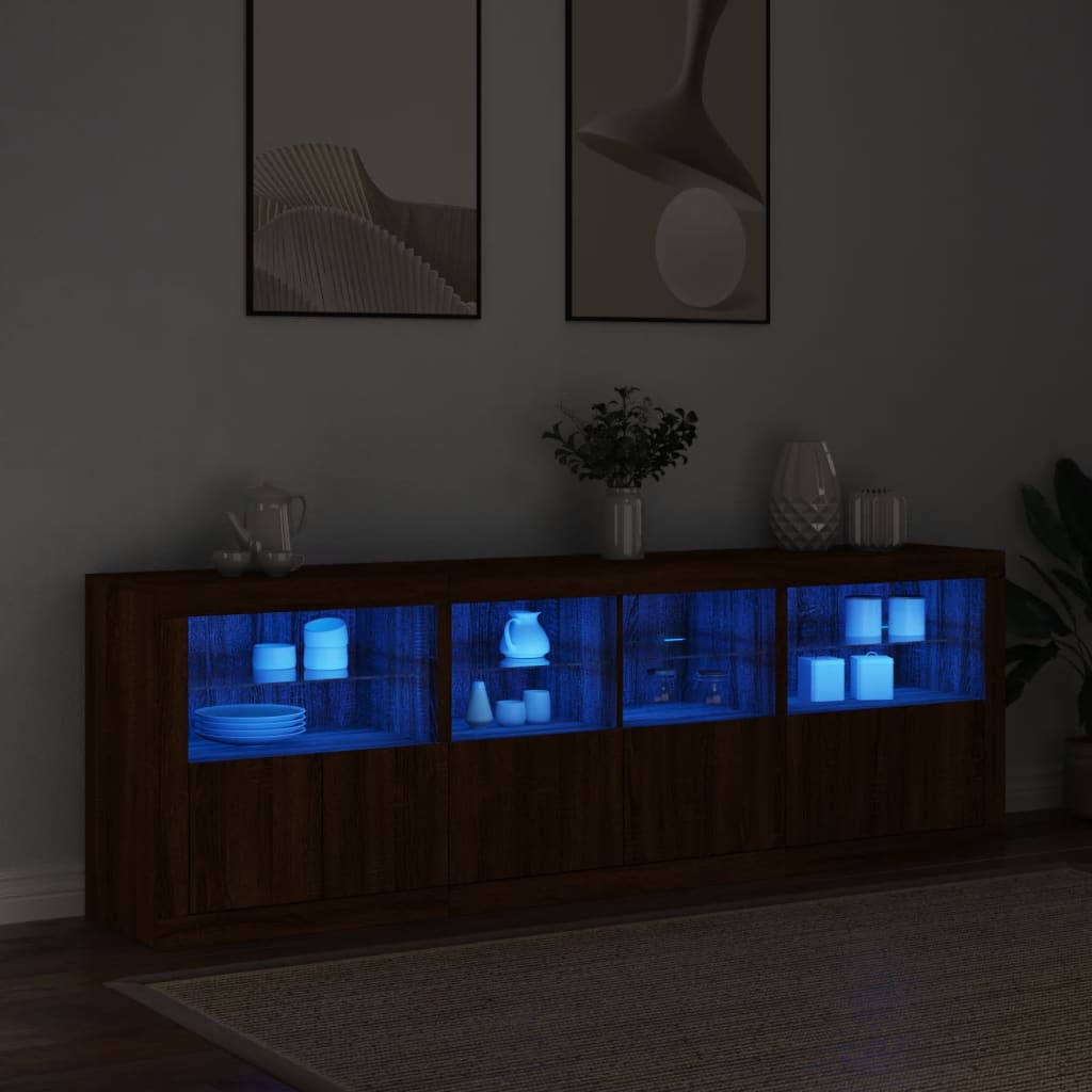 Skjenk Brun Eik med LED-lys 202x37x67 cm