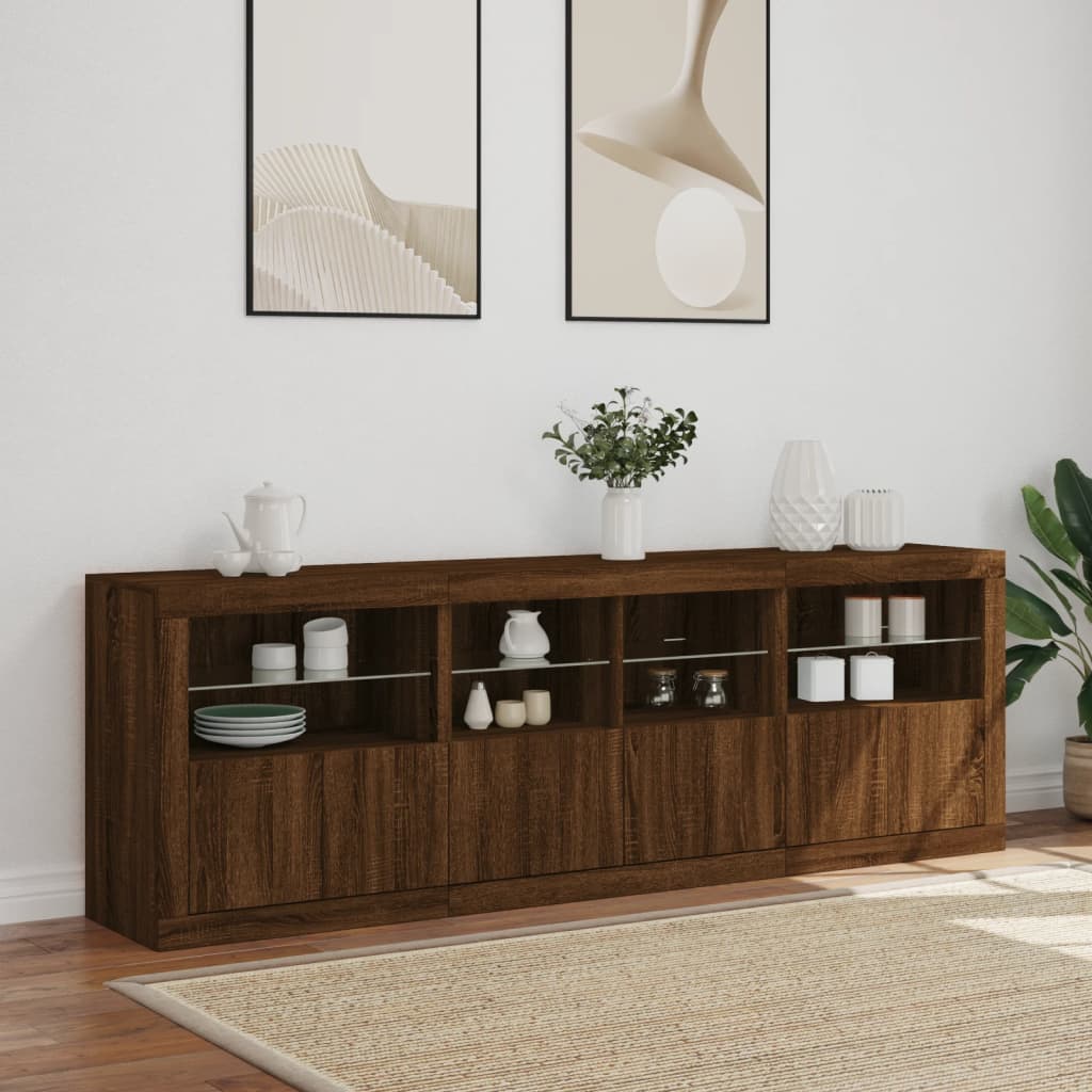 Skjenk Brun Eik med LED-lys 202x37x67 cm