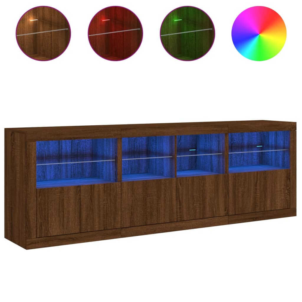 Skjenk Brun Eik med LED-lys 202x37x67 cm