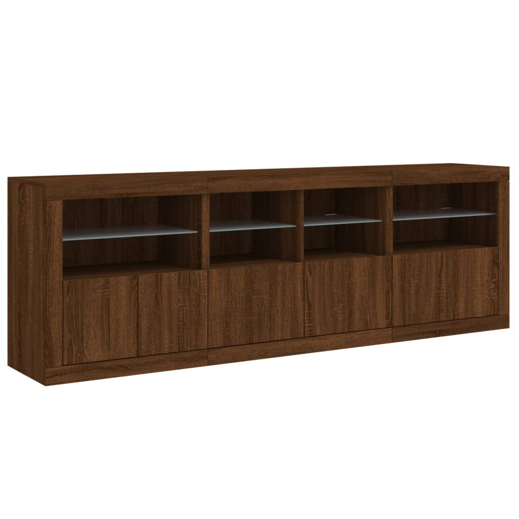 Skjenk Brun Eik med LED-lys 202x37x67 cm