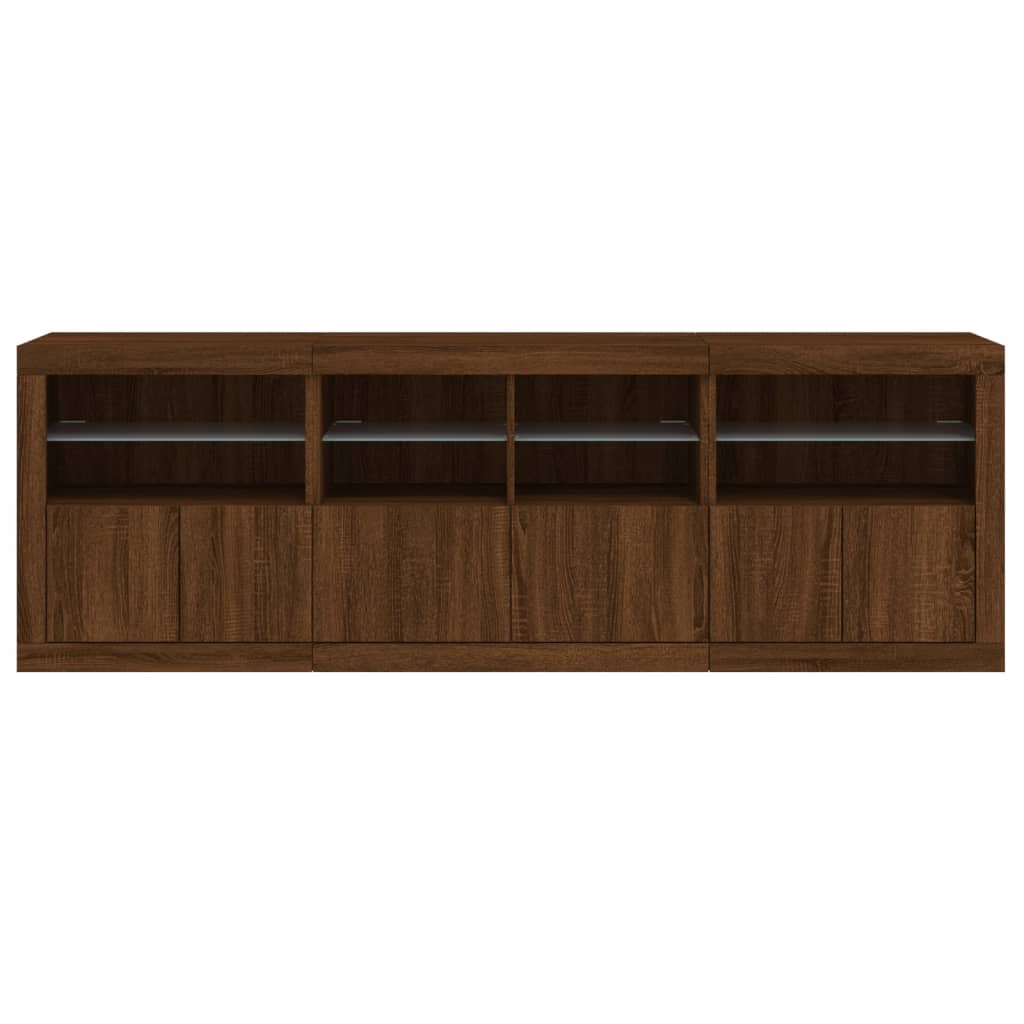 Skjenk Brun Eik med LED-lys 202x37x67 cm