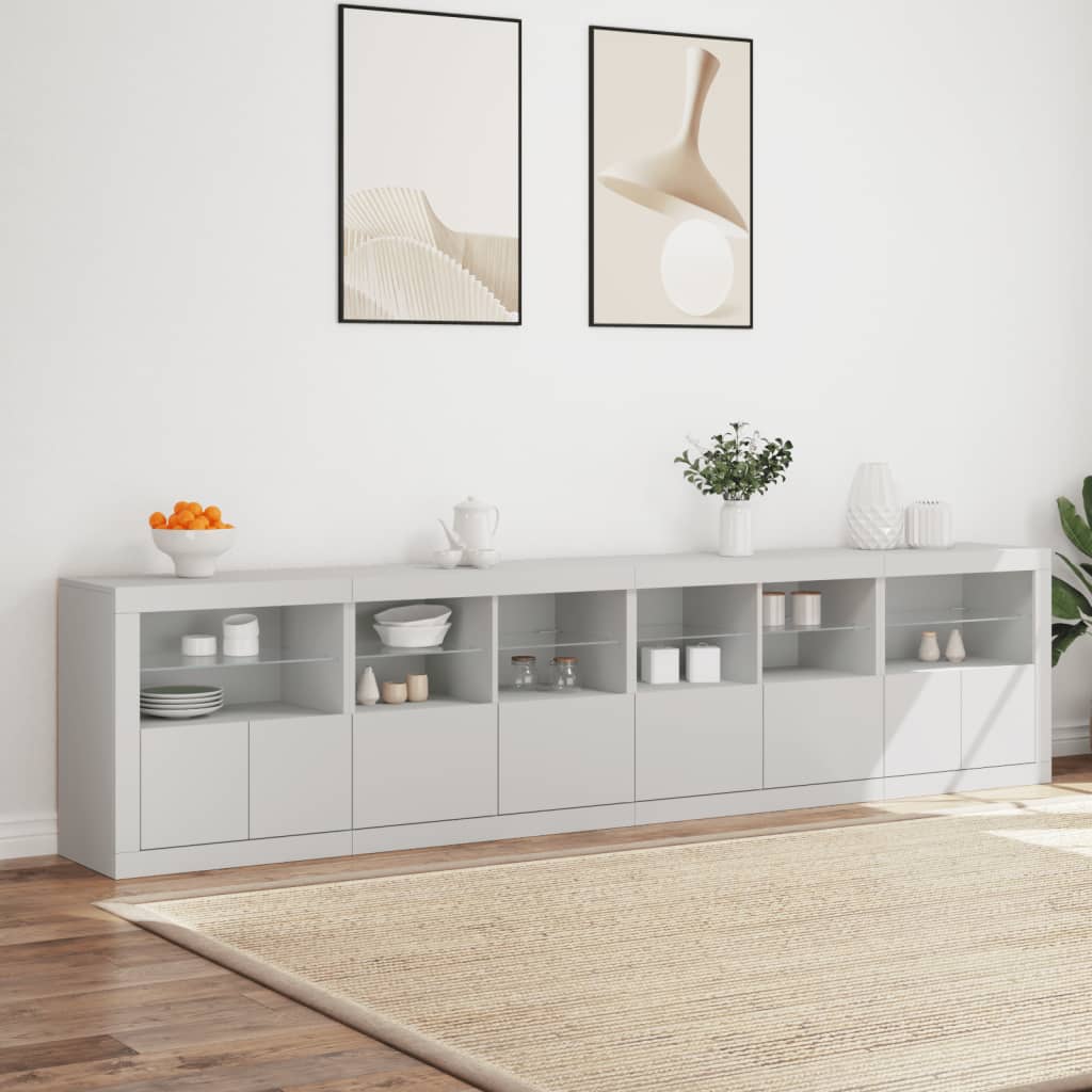 Skjenk Hvit med LED-lys 283x37x67 cm