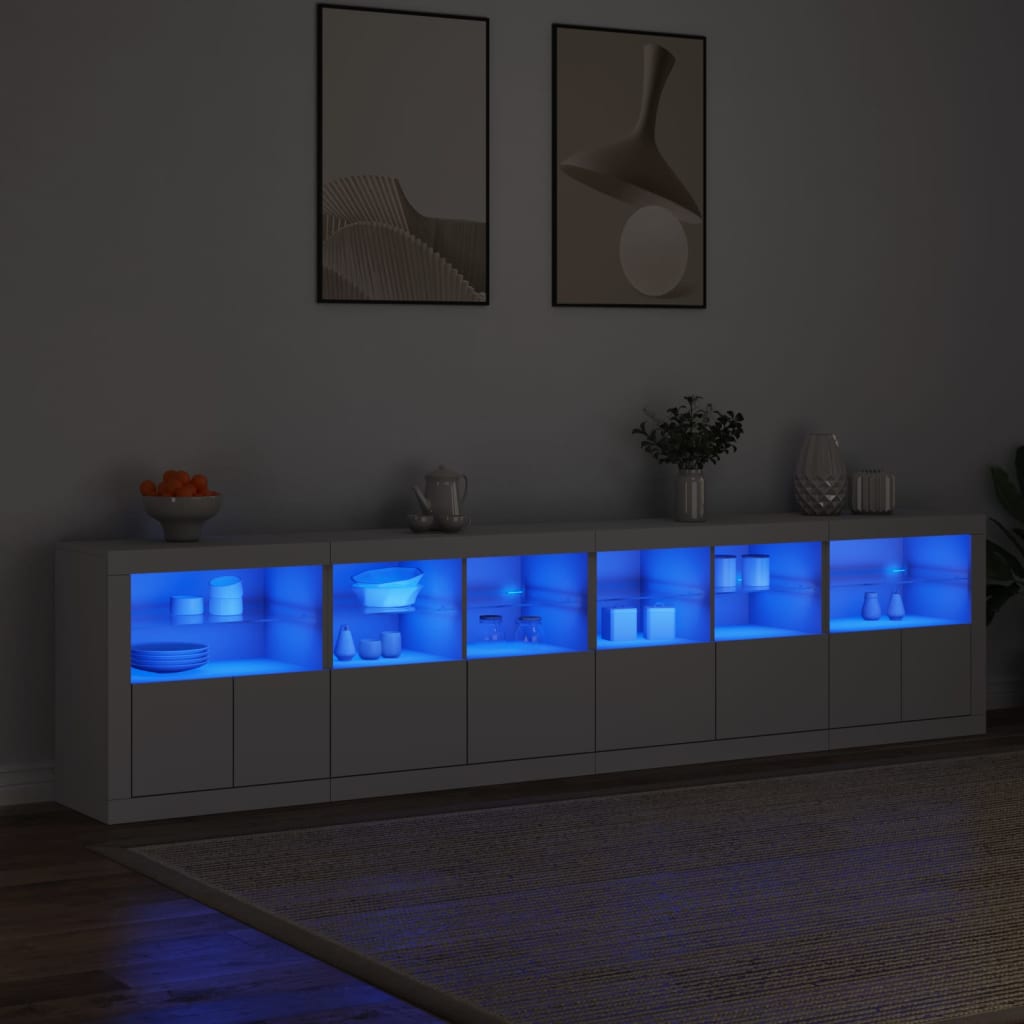 Skjenk Hvit med LED-lys 283x37x67 cm